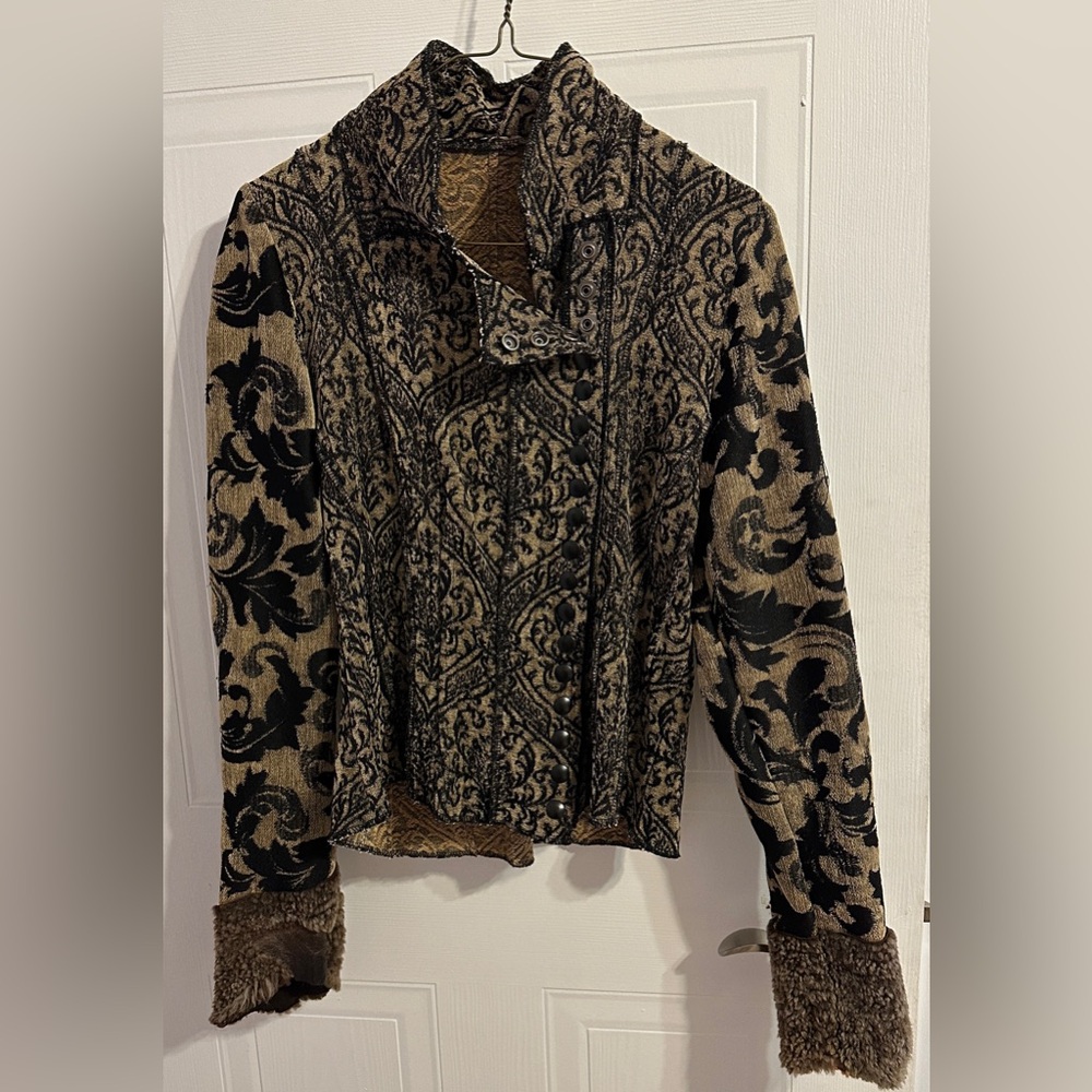 Luxurious Black and Brown Blazer/top with Intricate Patterns